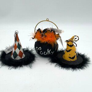 Pier 1 Discontinued 3.5in Witch Theme Ornaments NWT Witch Hats or Cauldron